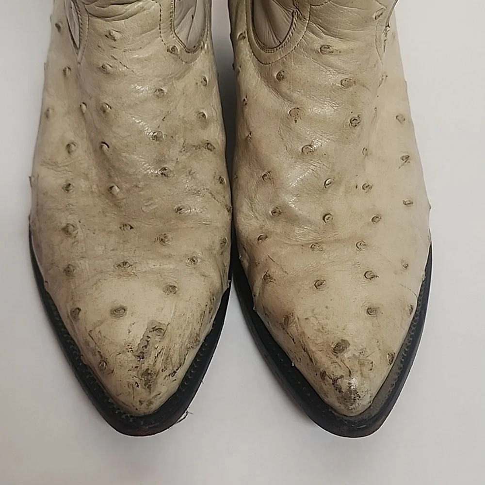 Diego Vintage Made In USA Beige Ostrich Leather Rare Find Western Cowboy Boots